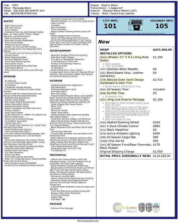 used 2023 Mercedes-Benz EQS 450 car, priced at $53,407