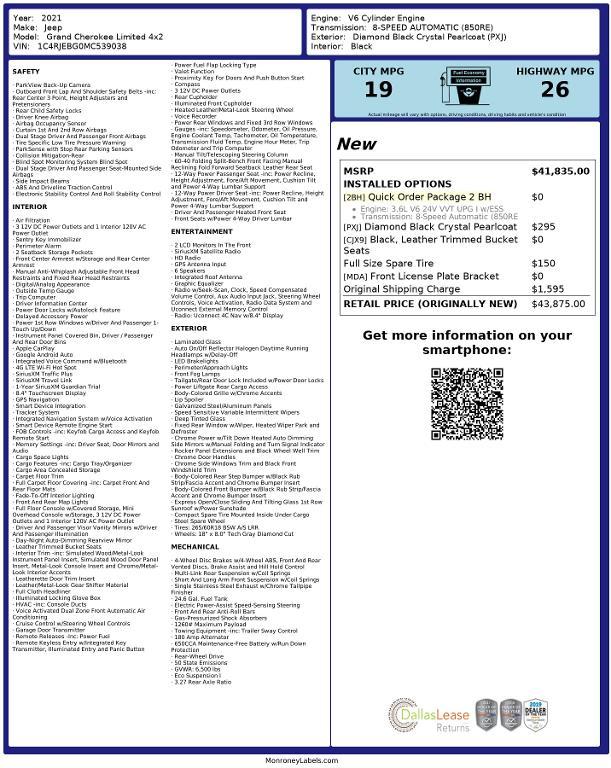 used 2021 Jeep Grand Cherokee car, priced at $23,962