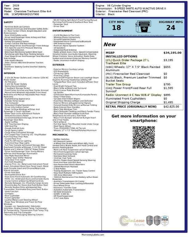 used 2019 Jeep Cherokee car, priced at $18,734