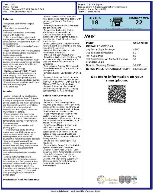 used 2023 Toyota Tacoma car, priced at $38,135