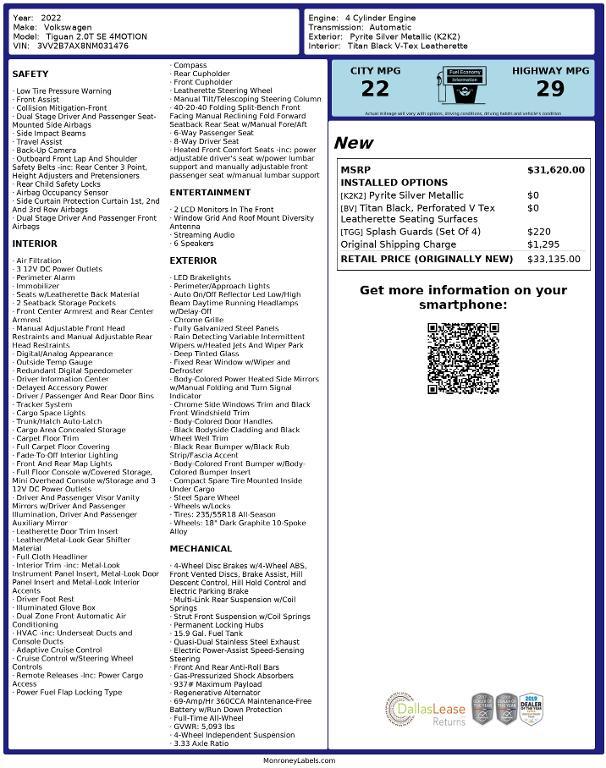 used 2022 Volkswagen Tiguan car, priced at $20,037