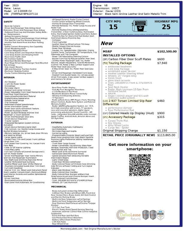 used 2023 Lexus LC 500 car, priced at $90,824