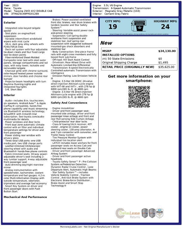 used 2023 Toyota Tacoma car, priced at $33,385