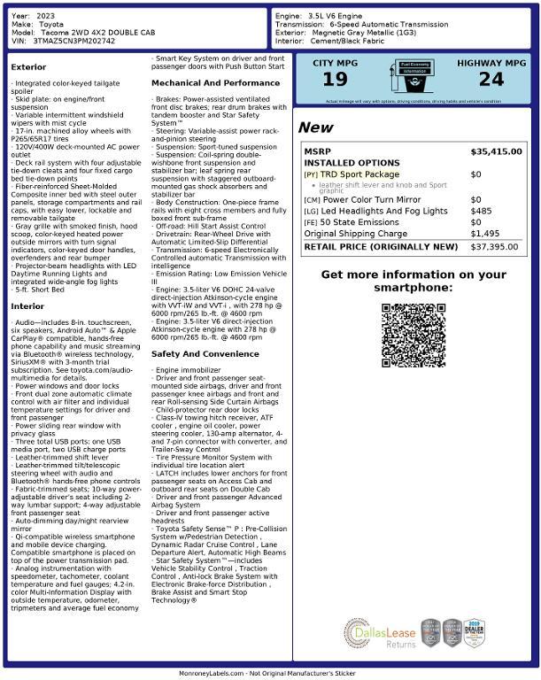 used 2023 Toyota Tacoma car, priced at $35,312