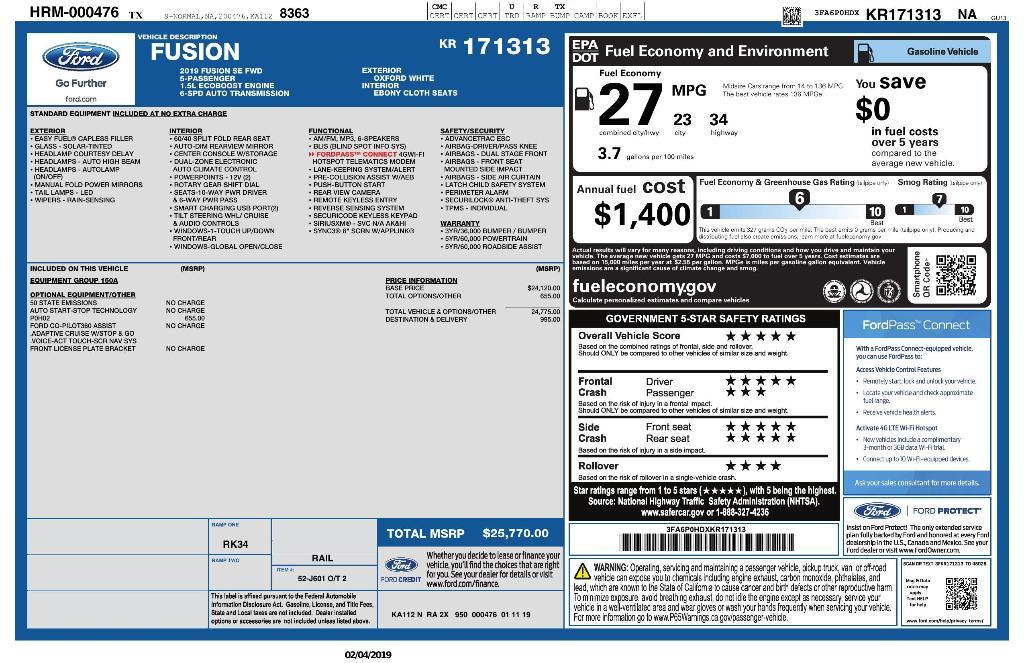 used 2019 Ford Fusion car, priced at $15,159