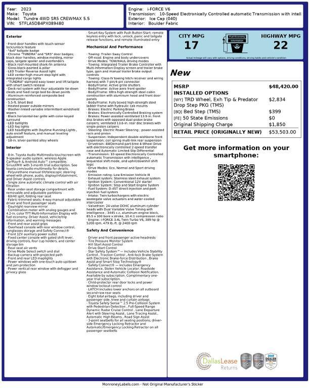 used 2023 Toyota Tundra car, priced at $40,543