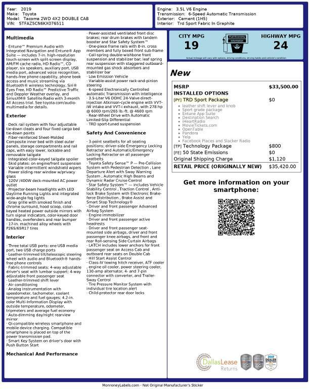 used 2019 Toyota Tacoma car, priced at $24,197