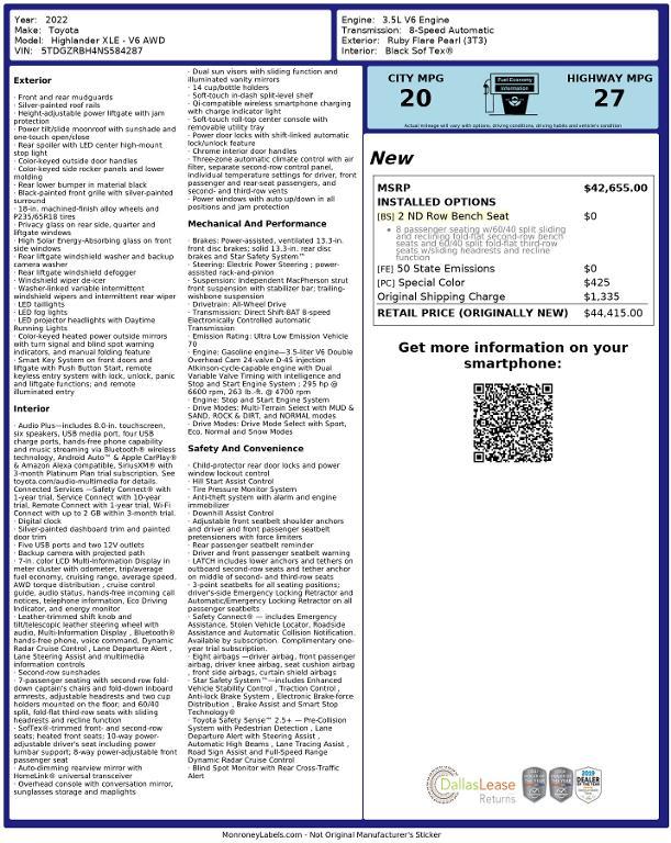 used 2022 Toyota Highlander car, priced at $32,711