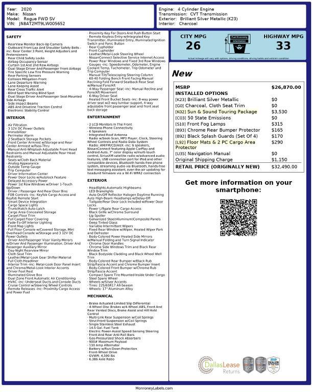 used 2020 Nissan Rogue car, priced at $18,774