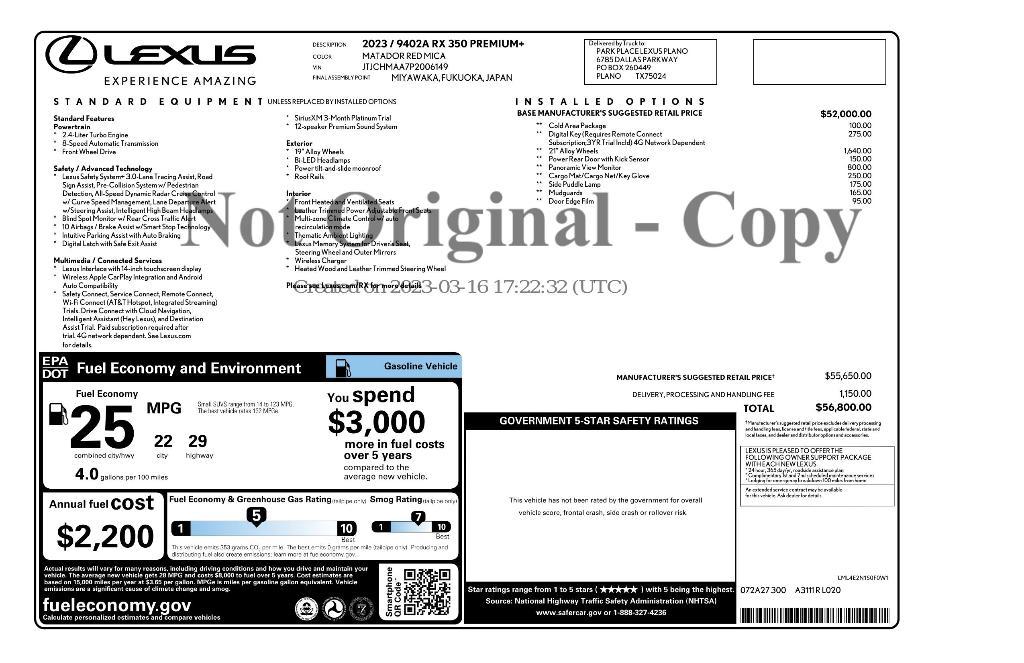 used 2023 Lexus RX 350 car, priced at $52,975