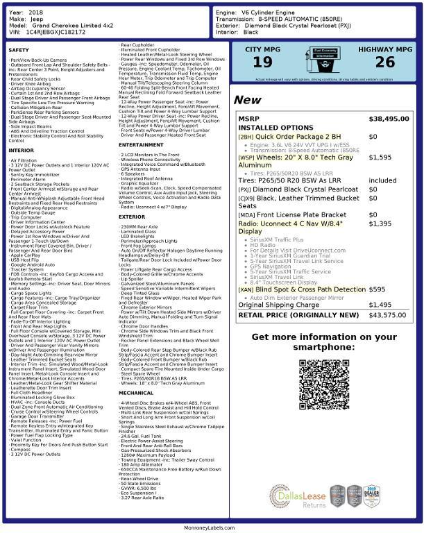 used 2018 Jeep Grand Cherokee car, priced at $19,875