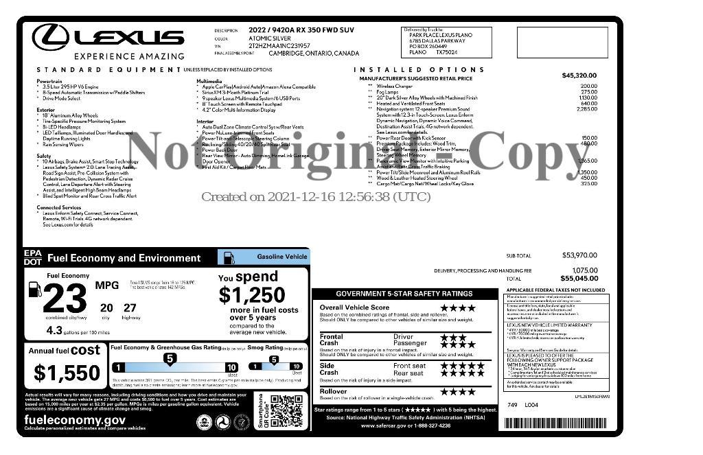 used 2022 Lexus RX 350 car, priced at $44,335
