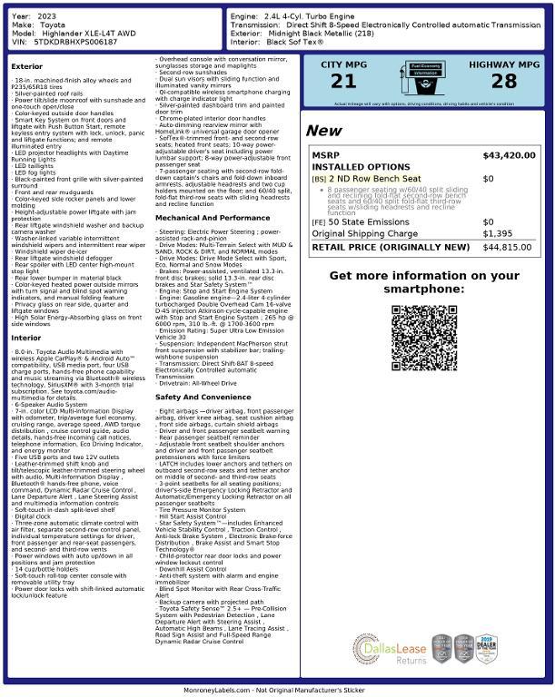 used 2023 Toyota Highlander car, priced at $30,935