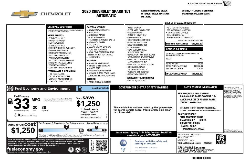 used 2020 Chevrolet Spark car, priced at $11,534