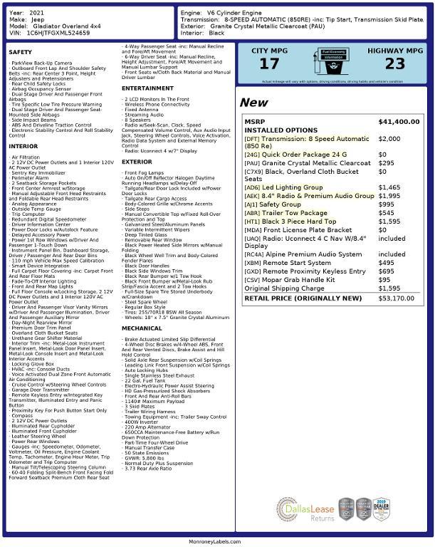 used 2021 Jeep Gladiator car, priced at $28,312