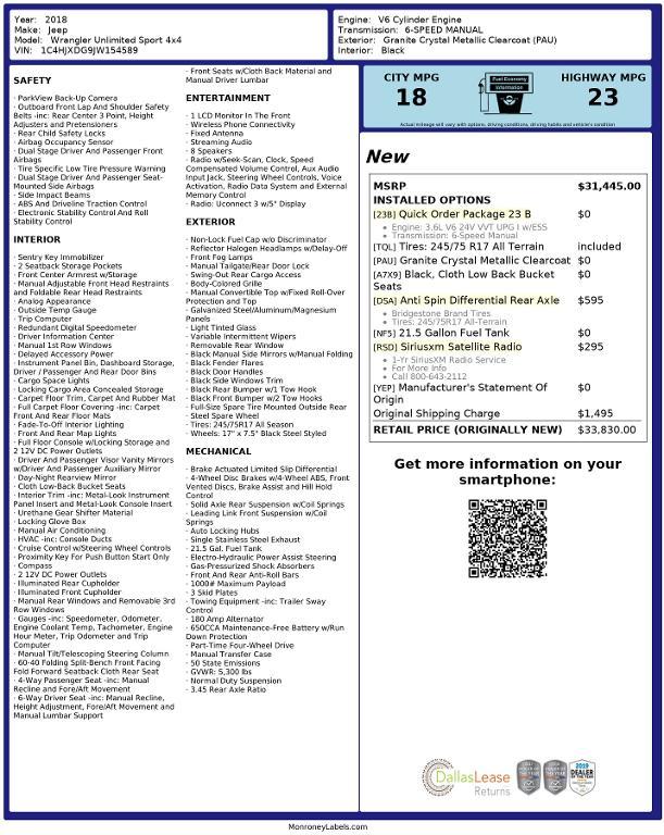 used 2018 Jeep Wrangler Unlimited car, priced at $21,824