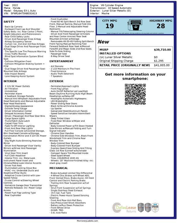 used 2022 Honda Odyssey car, priced at $33,362