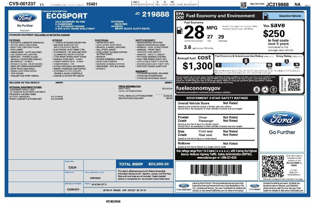 used 2018 Ford EcoSport car, priced at $11,384