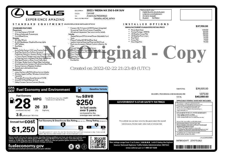 used 2022 Lexus NX 250 car, priced at $25,008