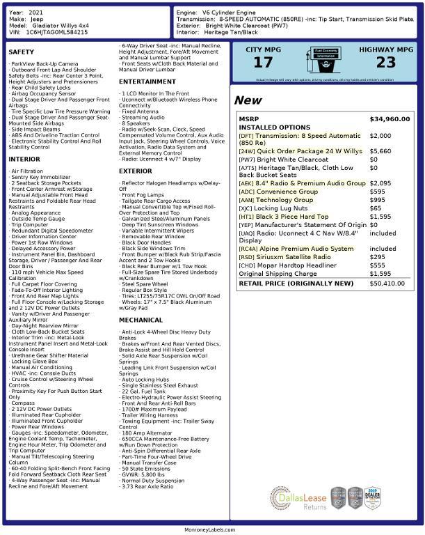 used 2021 Jeep Gladiator car, priced at $30,589