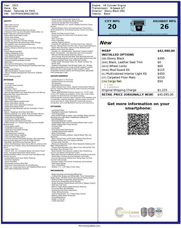 used 2021 Kia Telluride car, priced at $22,652