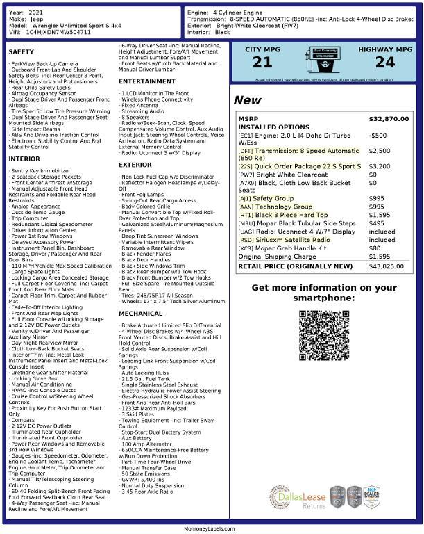 used 2021 Jeep Wrangler Unlimited car, priced at $22,985