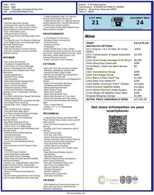 used 2021 Jeep Wrangler Unlimited car, priced at $26,275