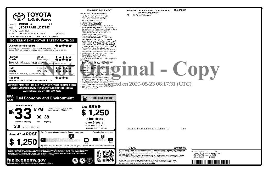 used 2020 Toyota Corolla car, priced at $17,834