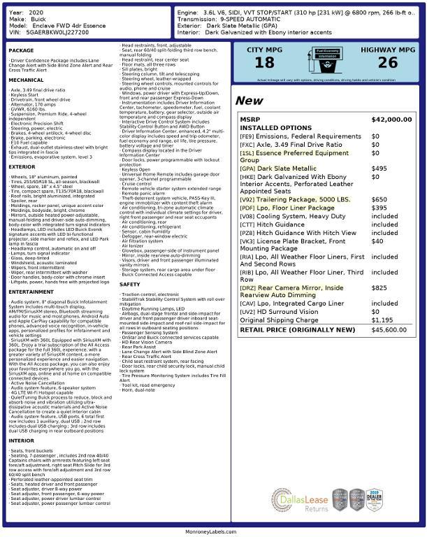 used 2020 Buick Enclave car, priced at $23,224