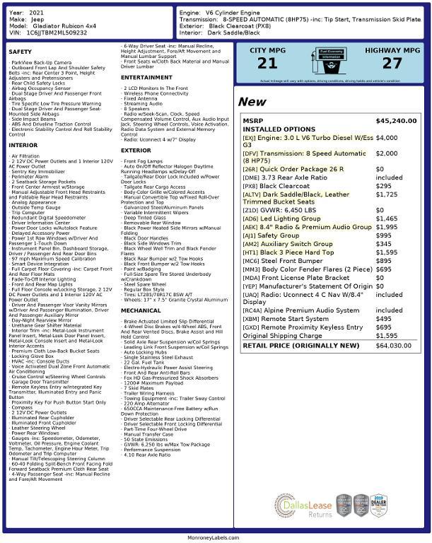 used 2021 Jeep Gladiator car, priced at $37,866