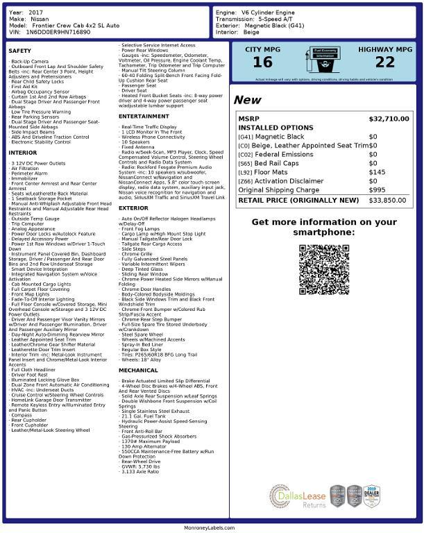 used 2017 Nissan Frontier car, priced at $11,290