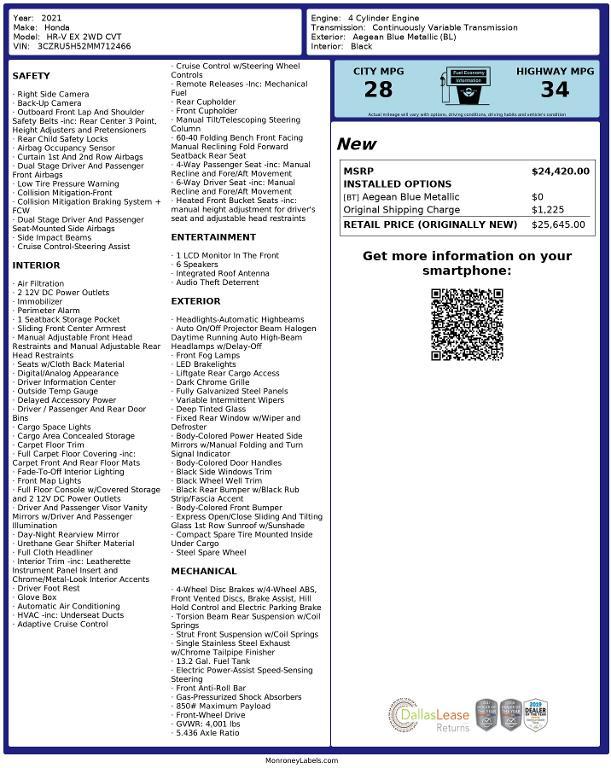 used 2021 Honda HR-V car, priced at $22,412