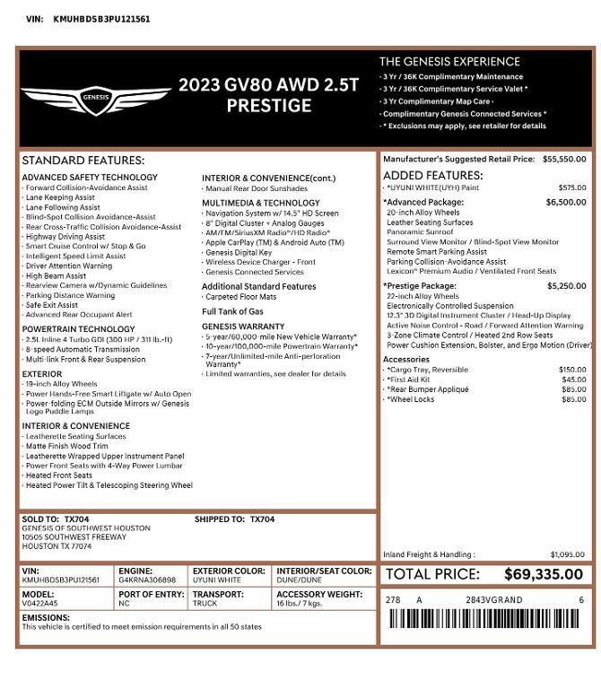 used 2023 Genesis GV80 car, priced at $39,412