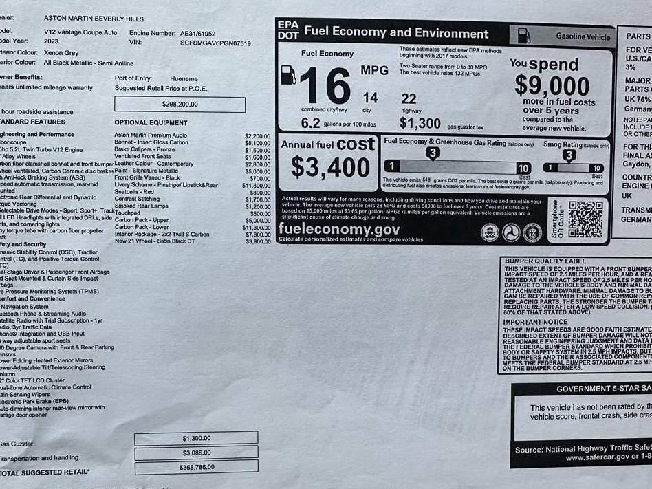 used 2023 Aston Martin Vantage car, priced at $234,781