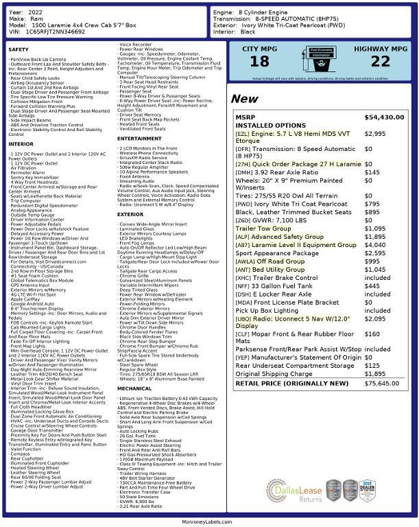 used 2022 Ram 1500 car, priced at $37,652