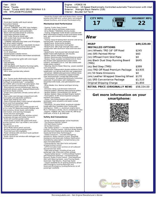 used 2023 Toyota Tundra car, priced at $46,225