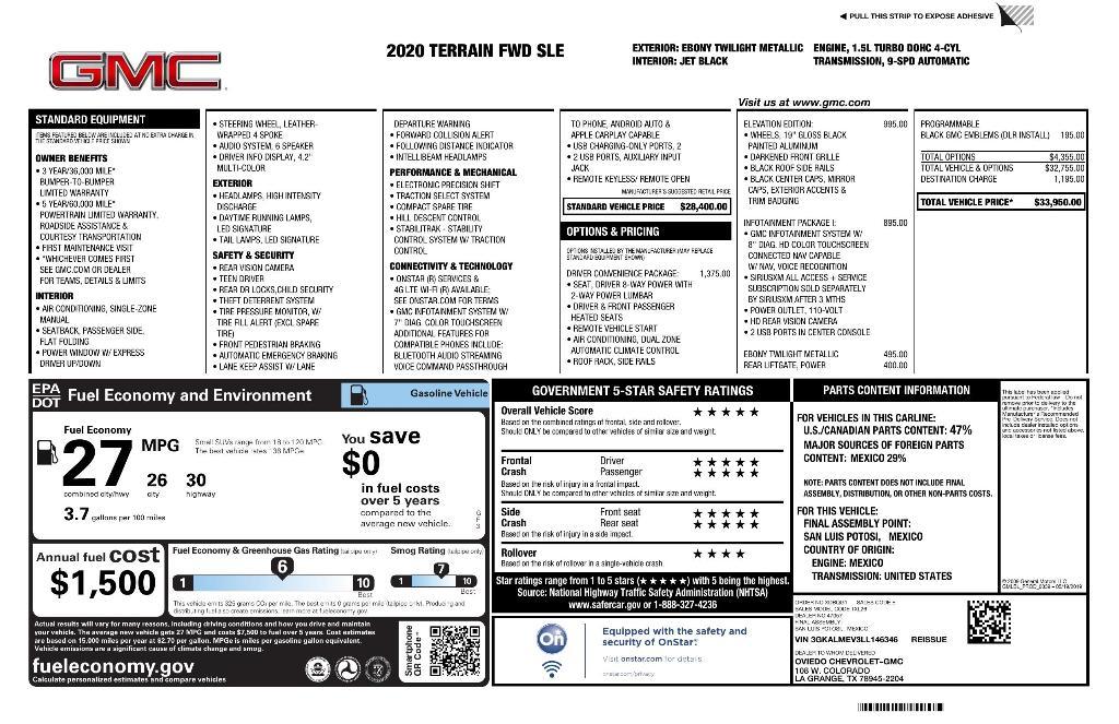 used 2020 GMC Terrain car, priced at $17,624
