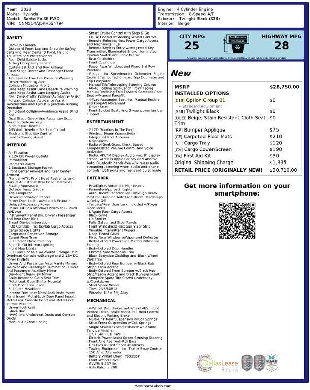 used 2023 Hyundai Santa Fe car, priced at $20,302