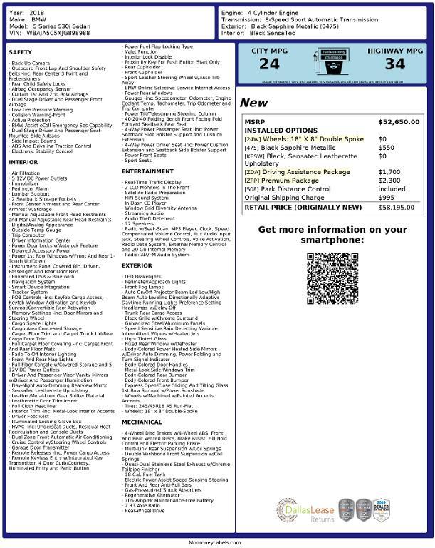 used 2018 BMW 530 car, priced at $18,525