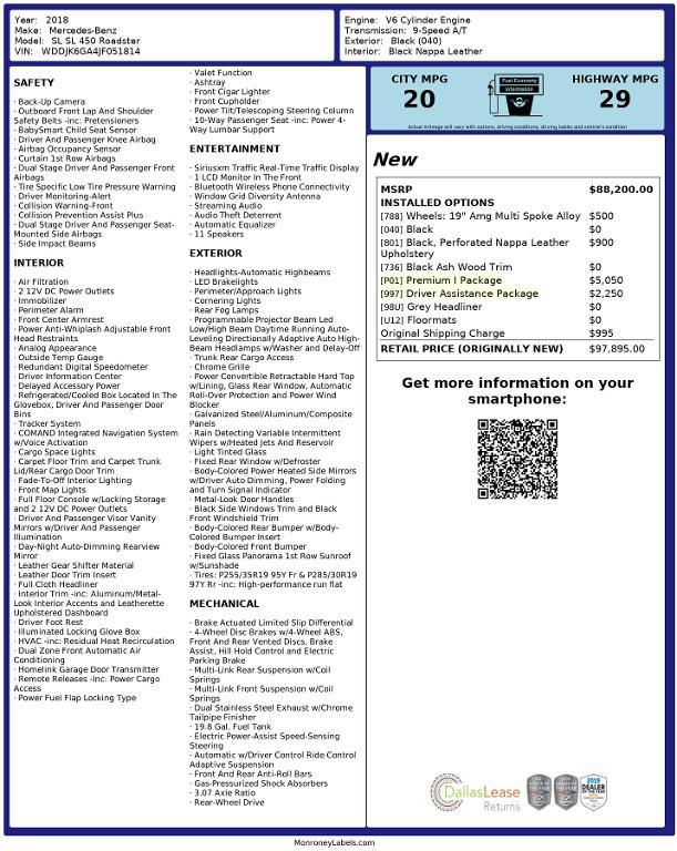 used 2018 Mercedes-Benz SL 450 car, priced at $44,233