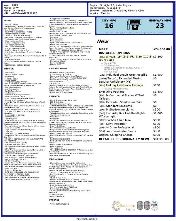 used 2023 BMW M3 car, priced at $74,995