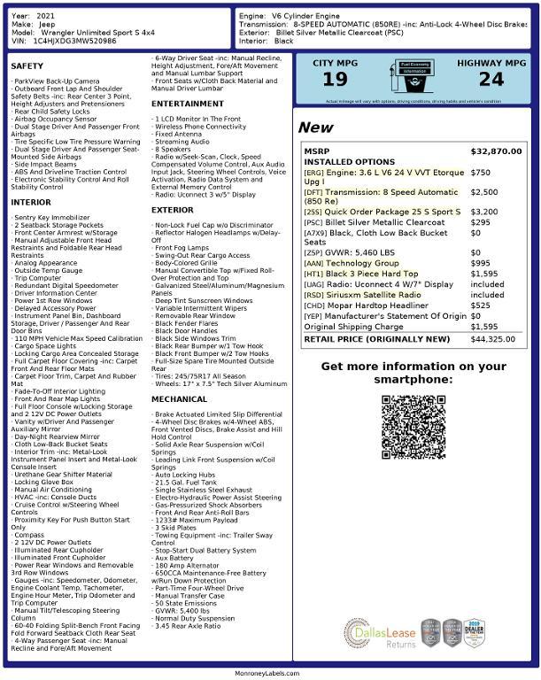 used 2021 Jeep Wrangler Unlimited car, priced at $29,412