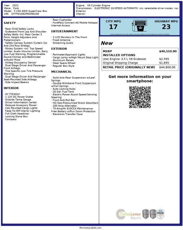 used 2021 Ford F-150 car, priced at $18,535