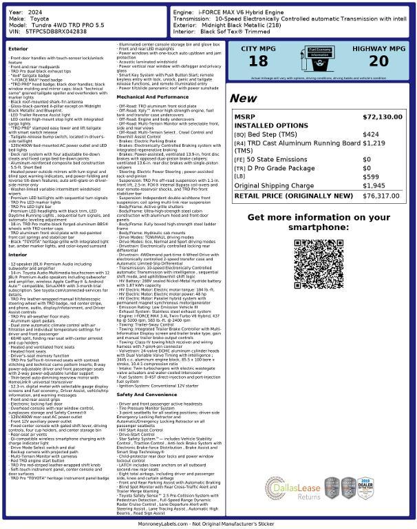 used 2024 Toyota Tundra Hybrid car, priced at $53,831