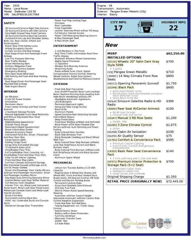 used 2020 Land Rover Defender car, priced at $40,775