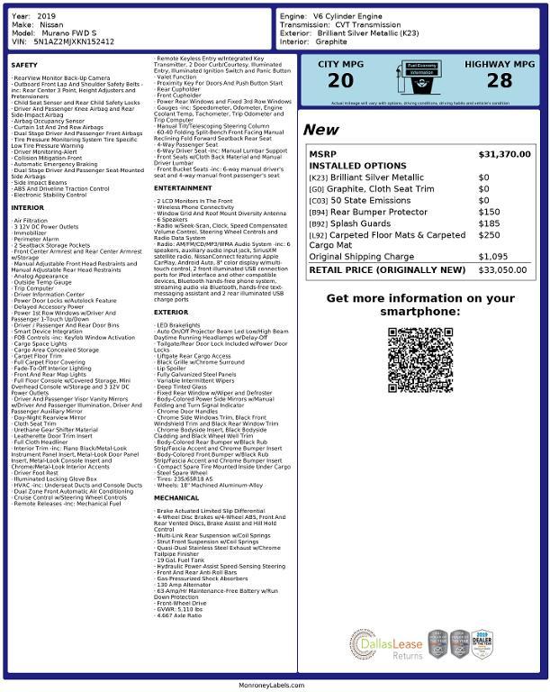 used 2019 Nissan Murano car, priced at $16,984