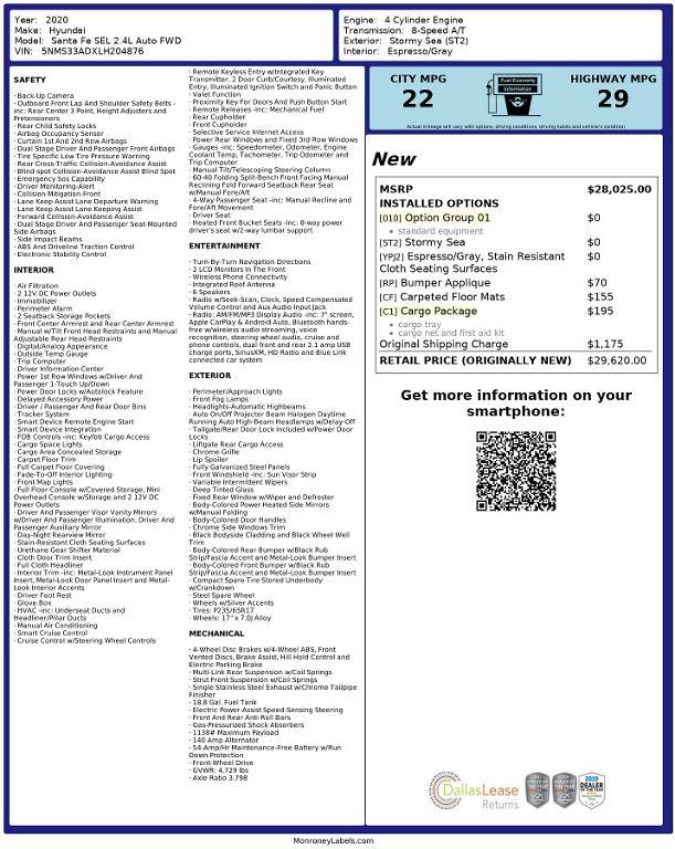 used 2020 Hyundai Santa Fe car, priced at $20,924