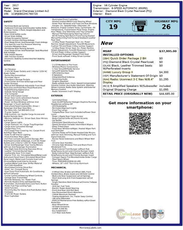 used 2017 Jeep Grand Cherokee car, priced at $15,646