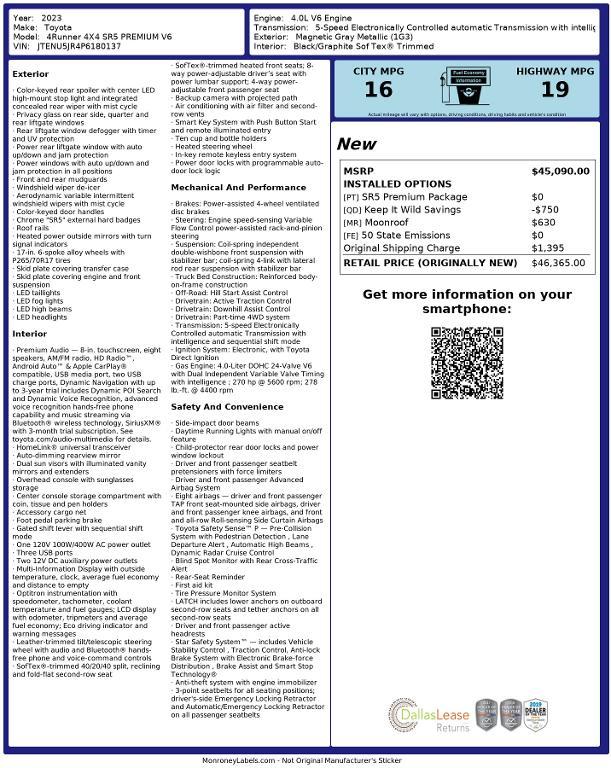 used 2023 Toyota 4Runner car, priced at $43,655