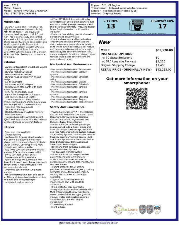 used 2018 Toyota Tundra car, priced at $36,084